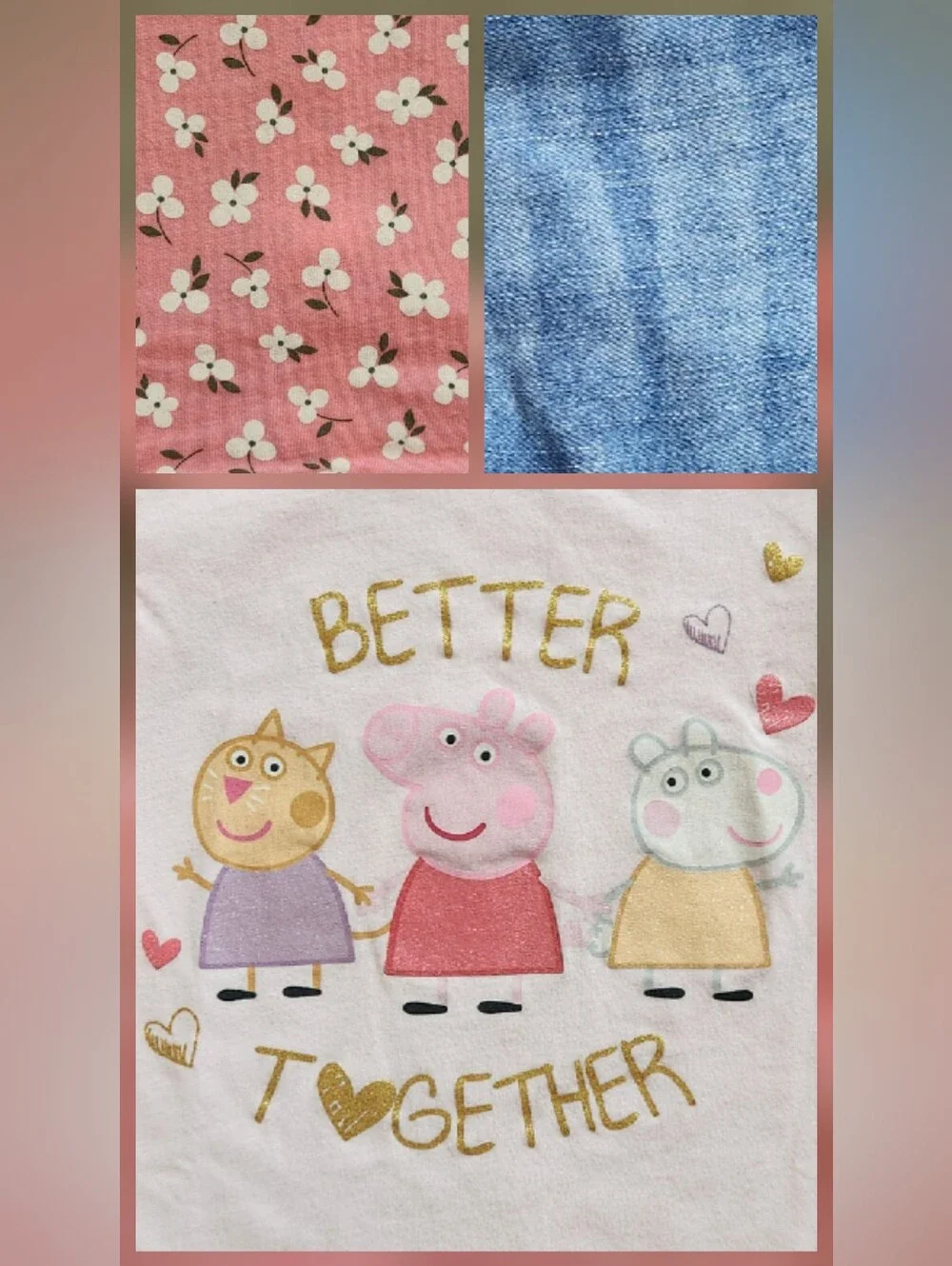 Girls 5T Pink Peppa Pig Mix & Match Bundle | Floral, Denim, Dress | 3 Pieces